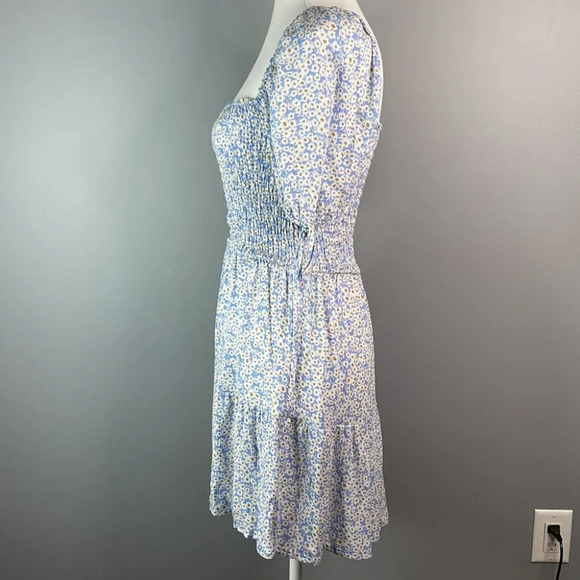 Y2K AEROPOSTALE Floral Mini Dress Blue Tier Off The Shoulder Smock Ditsy S - Picture 5 of 11